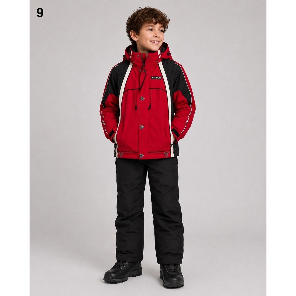 Karbon Ski Jacket Youth 12 Red Nylon Hood Pockets Snow‎ Skirt Embroidered Back